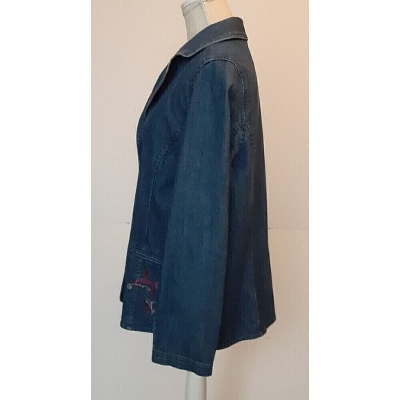 City Blues by Koret Sz M Denim Blazer w/Pink Floral Embroidery and Faux Pockets - Picture 2 of 10